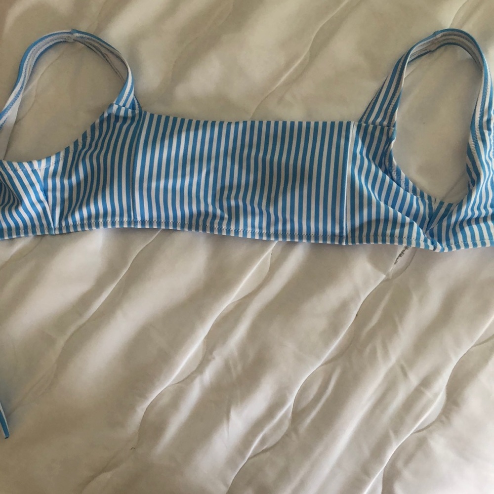 SUPER CUTE blue and white stripe shirt bikini TOP